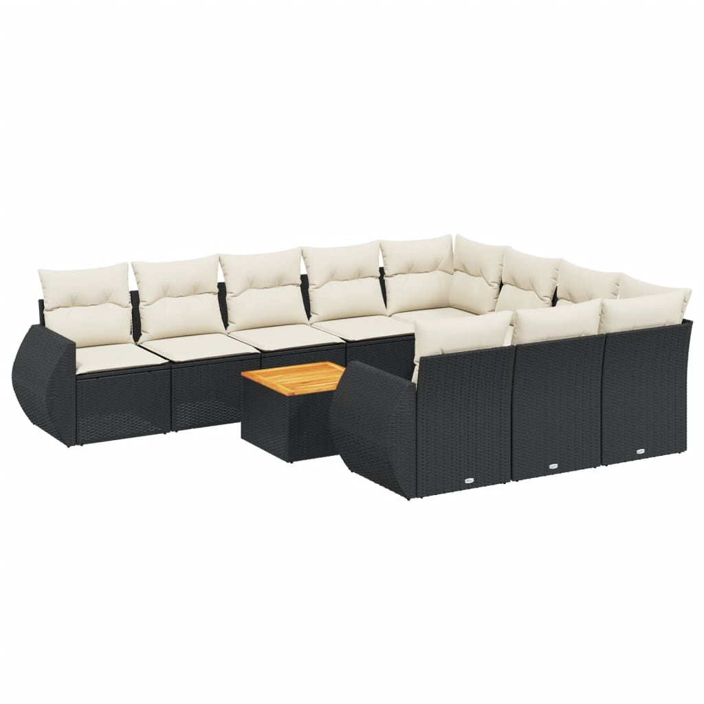 11-Delige Loungeset Met Kussens Poly Rattan Zwart