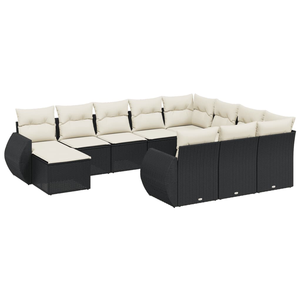 11-Delige Loungeset Met Kussens Poly Rattan Zwart