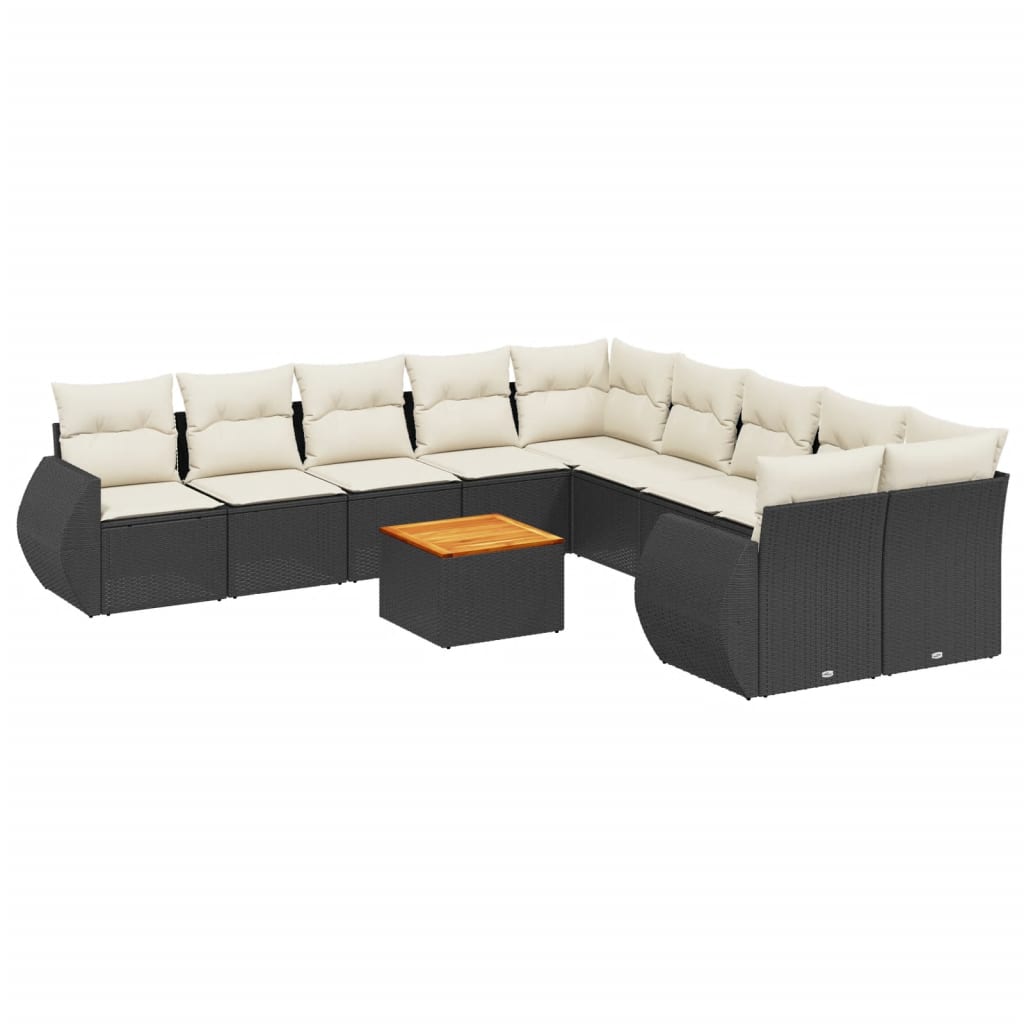 11-Delige Loungeset Met Kussens Poly Rattan Zwart