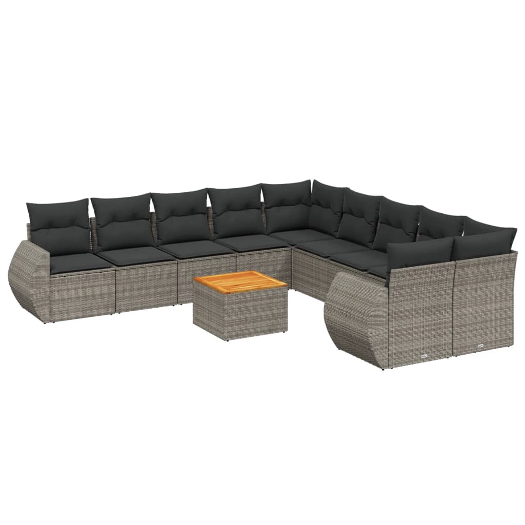 11-Delige Loungeset Met Kussens Poly Rattan Grijs