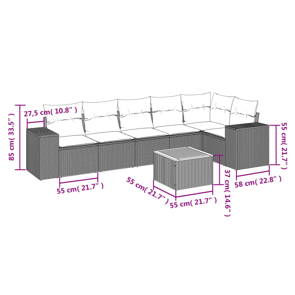 7-Delige Loungeset Met Kussens Poly Rattan Grijs