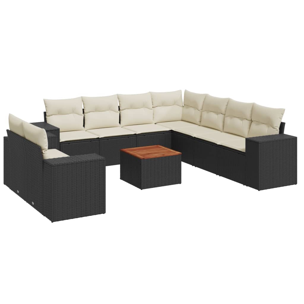 10-Delige Loungeset Met Kussens Poly Rattan Zwart