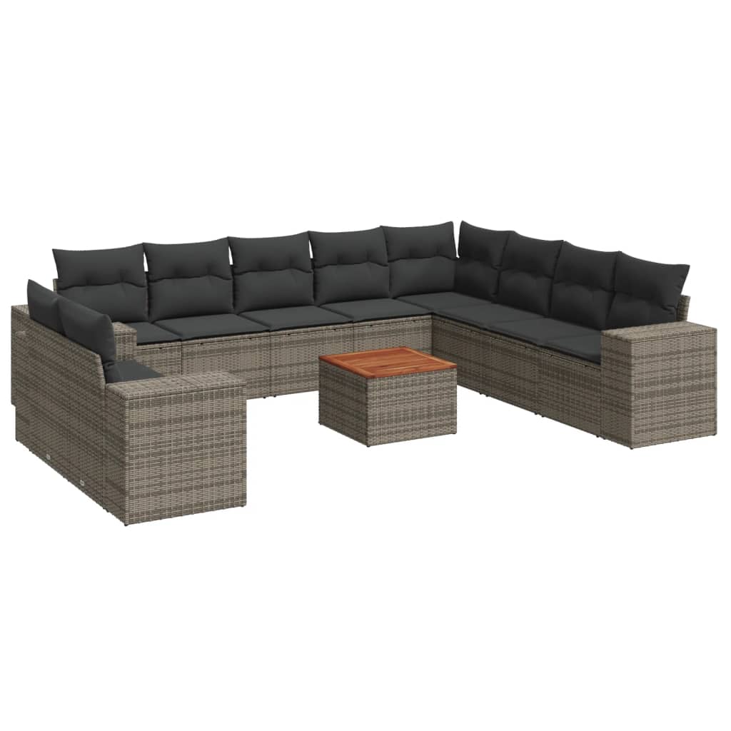 11-Delige Loungeset Met Kussens Poly Rattan Grijs