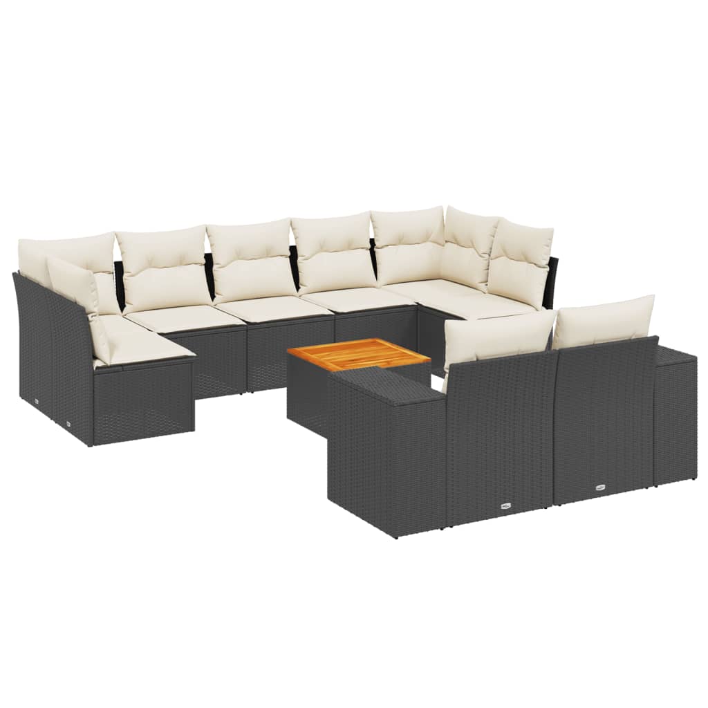 10-Delige Loungeset Met Kussens Poly Rattan Zwart