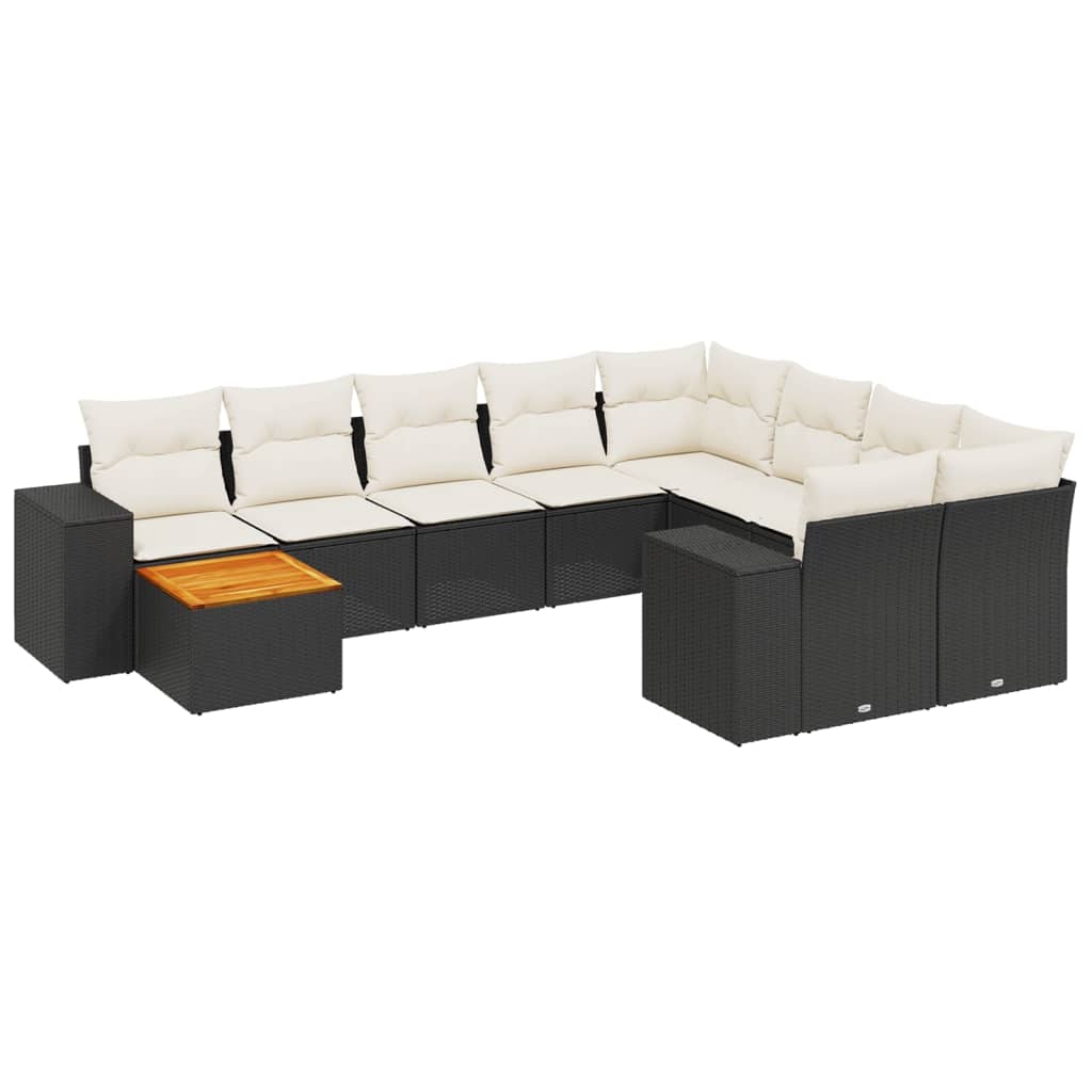 10-Delige Loungeset Met Kussens Poly Rattan Zwart