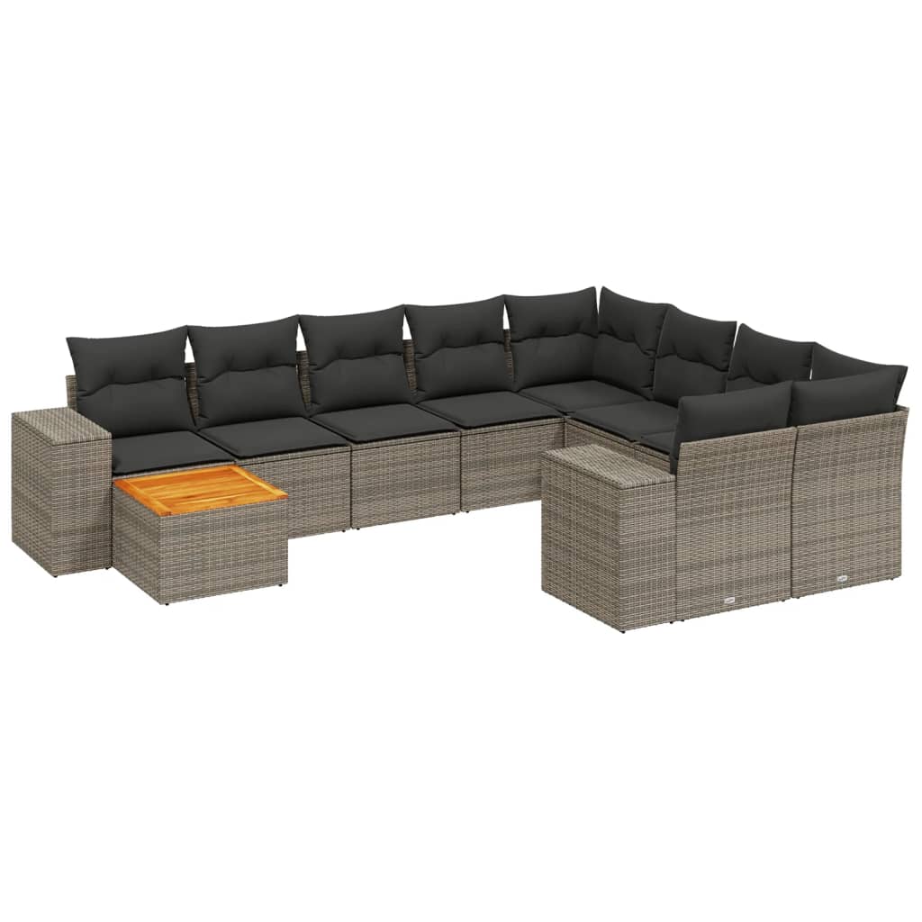 10-Delige Loungeset Met Kussens Poly Rattan Grijs