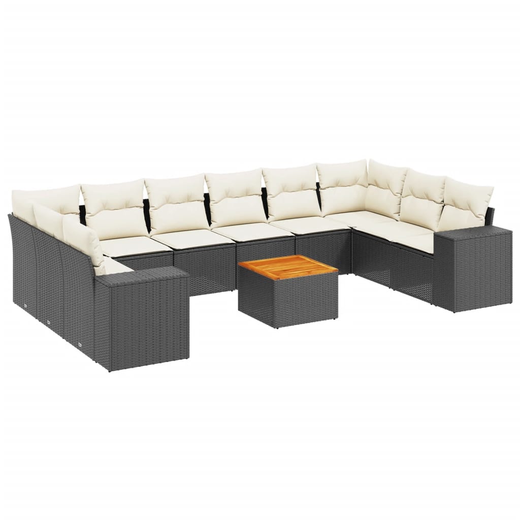 11-Delige Loungeset Met Kussens Poly Rattan Zwart