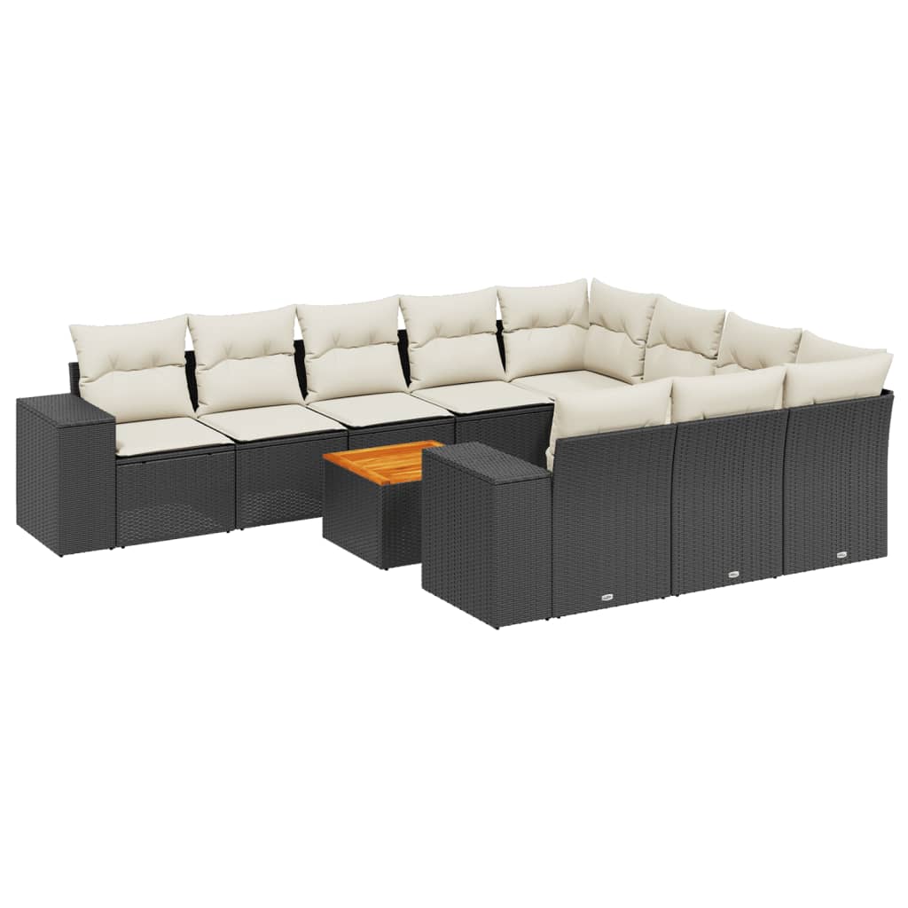 11-Delige Loungeset Met Kussens Poly Rattan Zwart