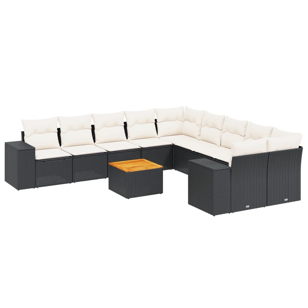 11-Delige Loungeset Met Kussens Poly Rattan Zwart