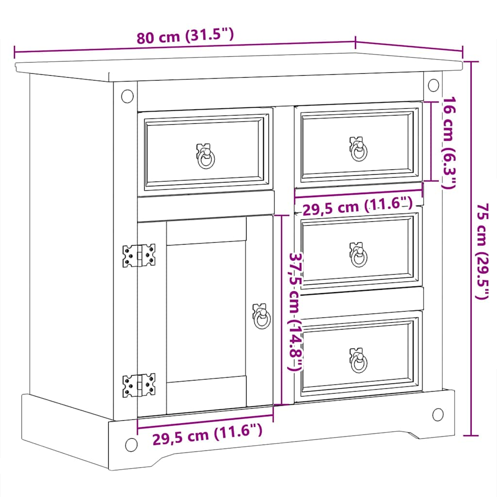 Dressoir Corona 87X40X76 Cm Massief Grenenhout