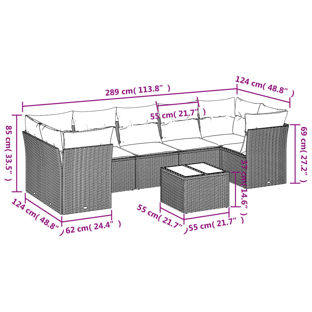 8-Delige Loungeset Met Kussens Poly Rattan Zwart