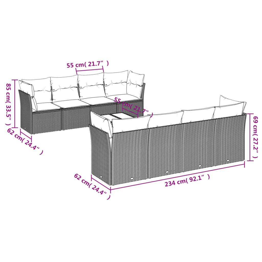 9-Delige Loungeset Met Kussens Poly Rattan Zwart