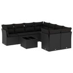 9-Delige Loungeset Met Kussens Poly Rattan Zwart