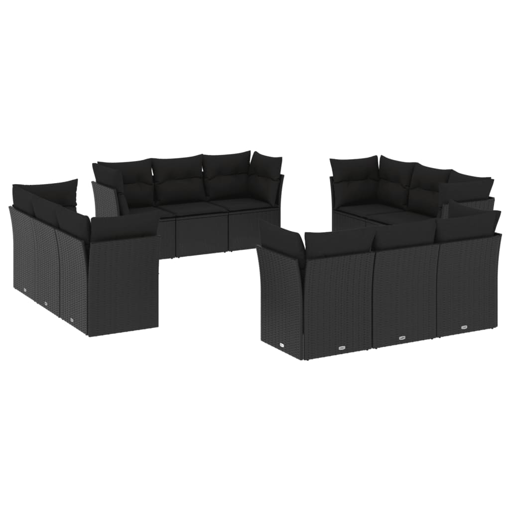 12-Delige Loungeset Met Kussens Poly Rattan Zwart