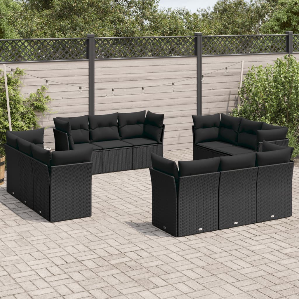 12-Delige Loungeset Met Kussens Poly Rattan Zwart