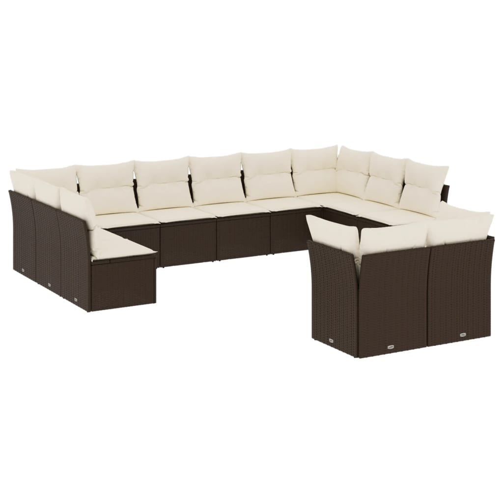 12-Delige Loungeset Met Kussens Poly Rattan Bruin