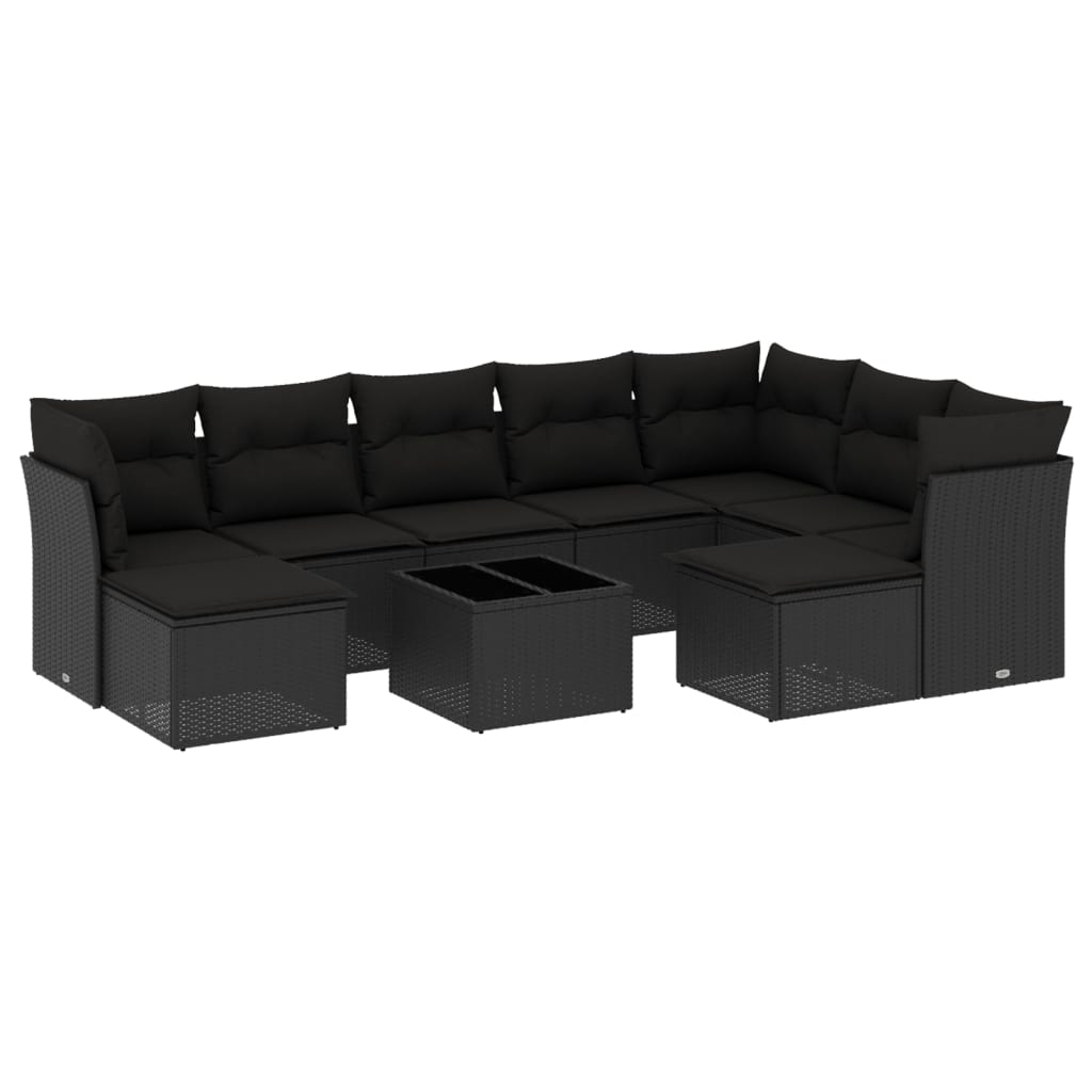 10-Delige Loungeset Met Kussens Poly Rattan Zwart