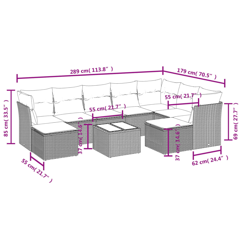 10-Delige Loungeset Met Kussens Poly Rattan Zwart