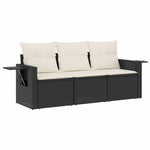 3-Delige Loungeset Met Kussens Poly Rattan Zwart
