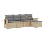 5-Delige Loungeset Met Kussens Poly Rattan Beige