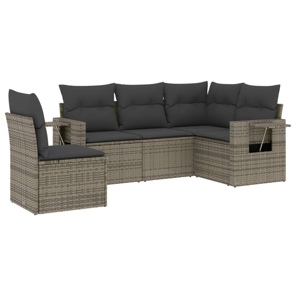 5-Delige Loungeset Met Kussens Poly Rattan Grijs