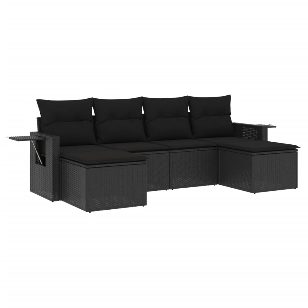 6-Delige Loungeset Met Kussens Poly Rattan Zwart