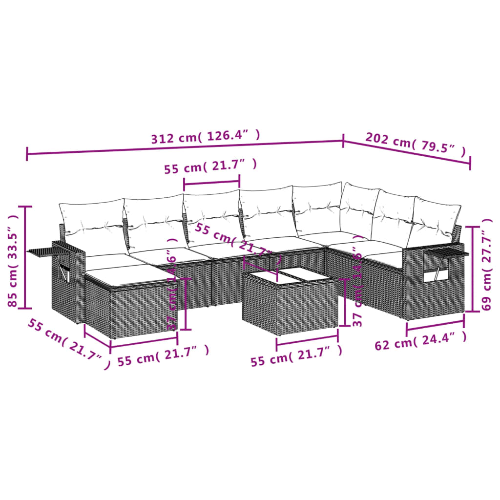9-Delige Loungeset Met Kussens Poly Rattan Zwart
