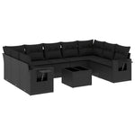 10-Delige Loungeset Met Kussens Poly Rattan Zwart