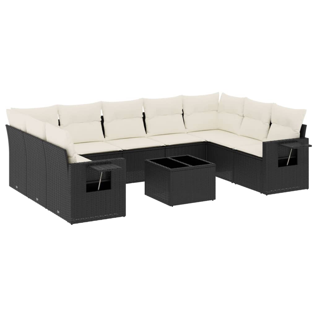 10-Delige Loungeset Met Kussens Poly Rattan Zwart