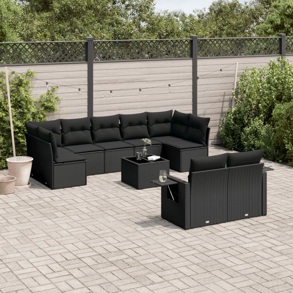 10-Delige Loungeset Met Kussens Poly Rattan Zwart