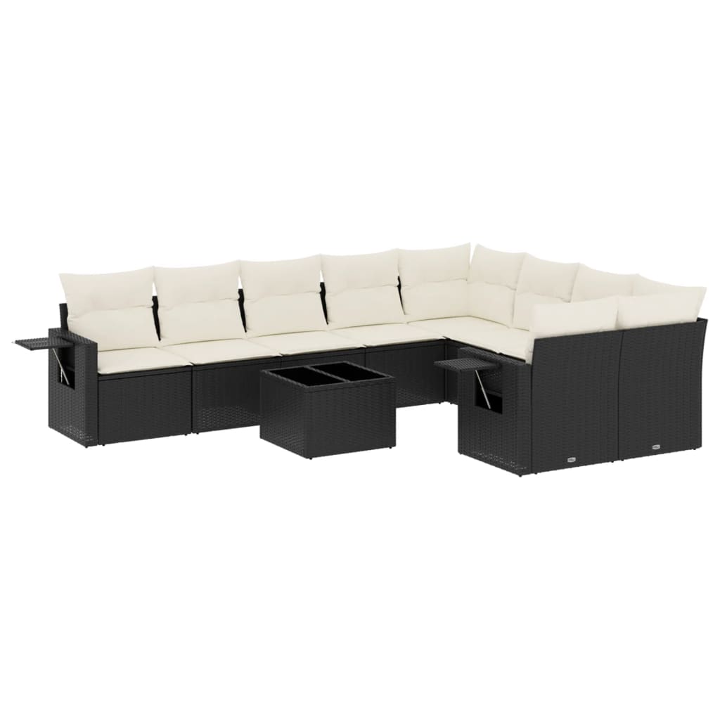 10-Delige Loungeset Met Kussens Poly Rattan Zwart