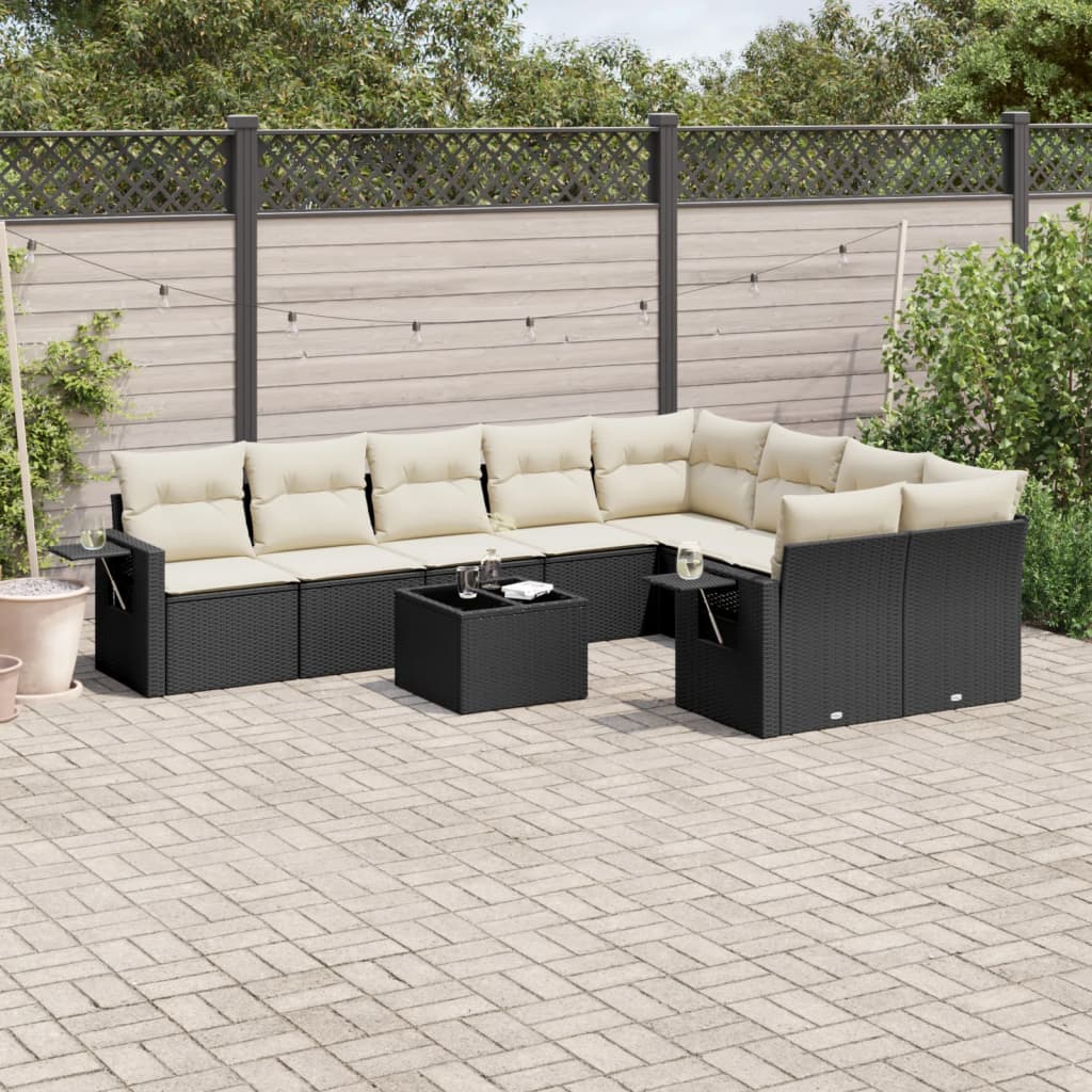 10-Delige Loungeset Met Kussens Poly Rattan Zwart