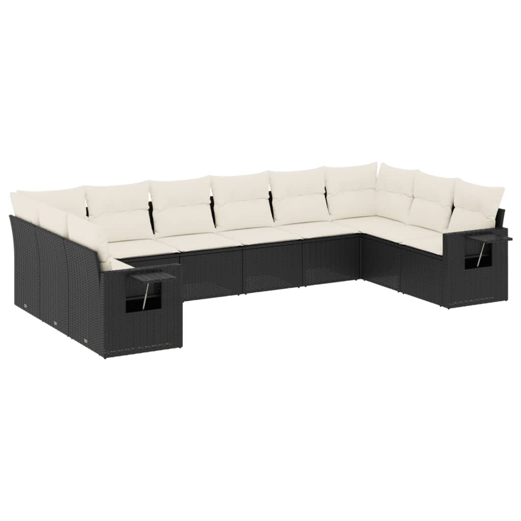 10-Delige Loungeset Met Kussens Poly Rattan Zwart