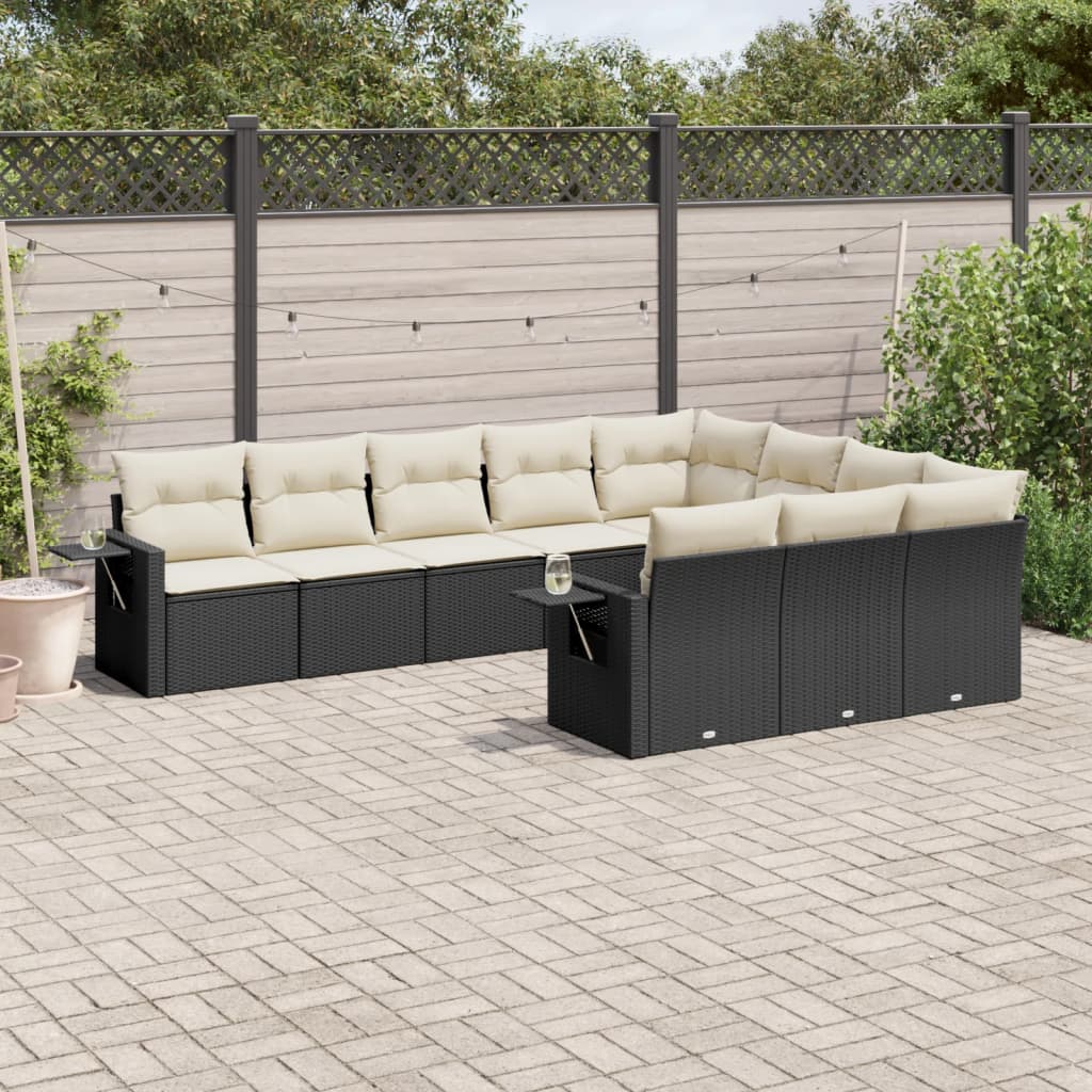 10-Delige Loungeset Met Kussens Poly Rattan Zwart