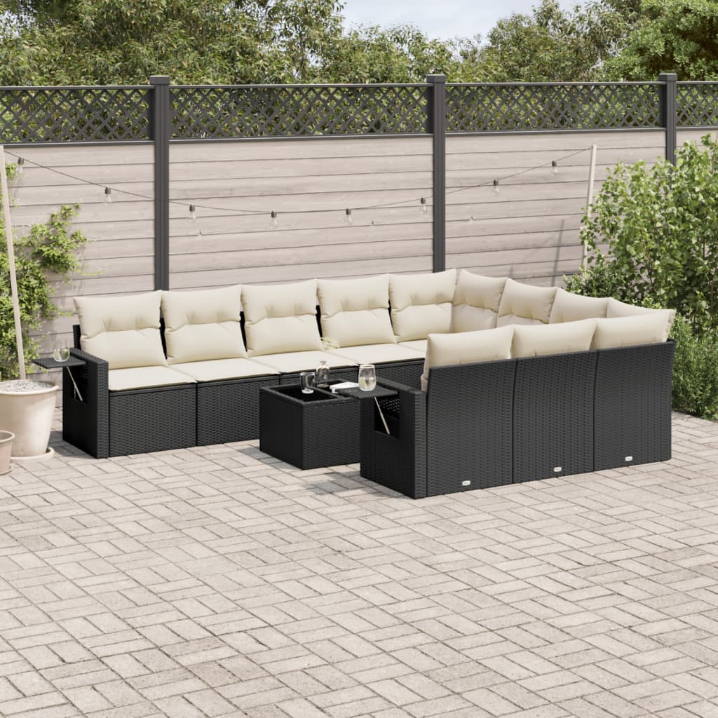 11-Delige Loungeset Met Kussens Poly Rattan Zwart