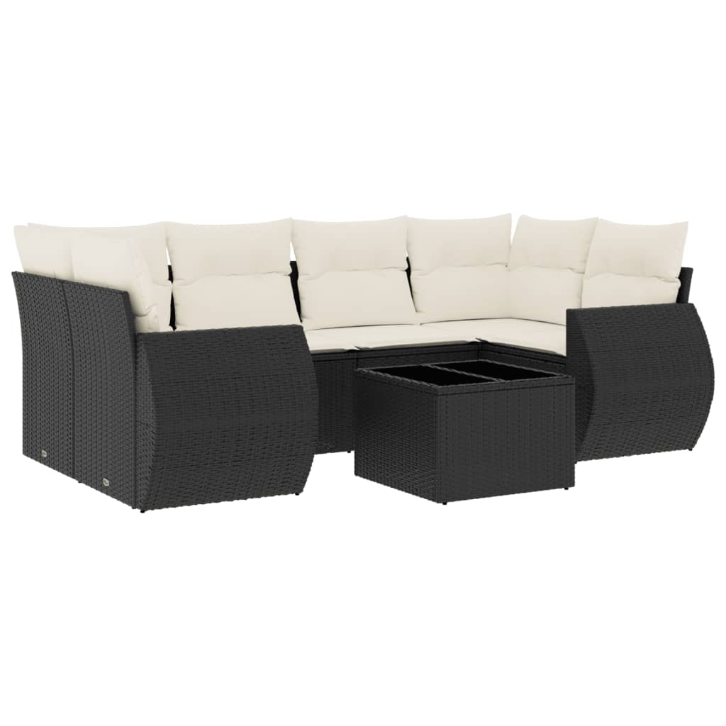 7-Delige Loungeset Met Kussens Poly Rattan Zwart