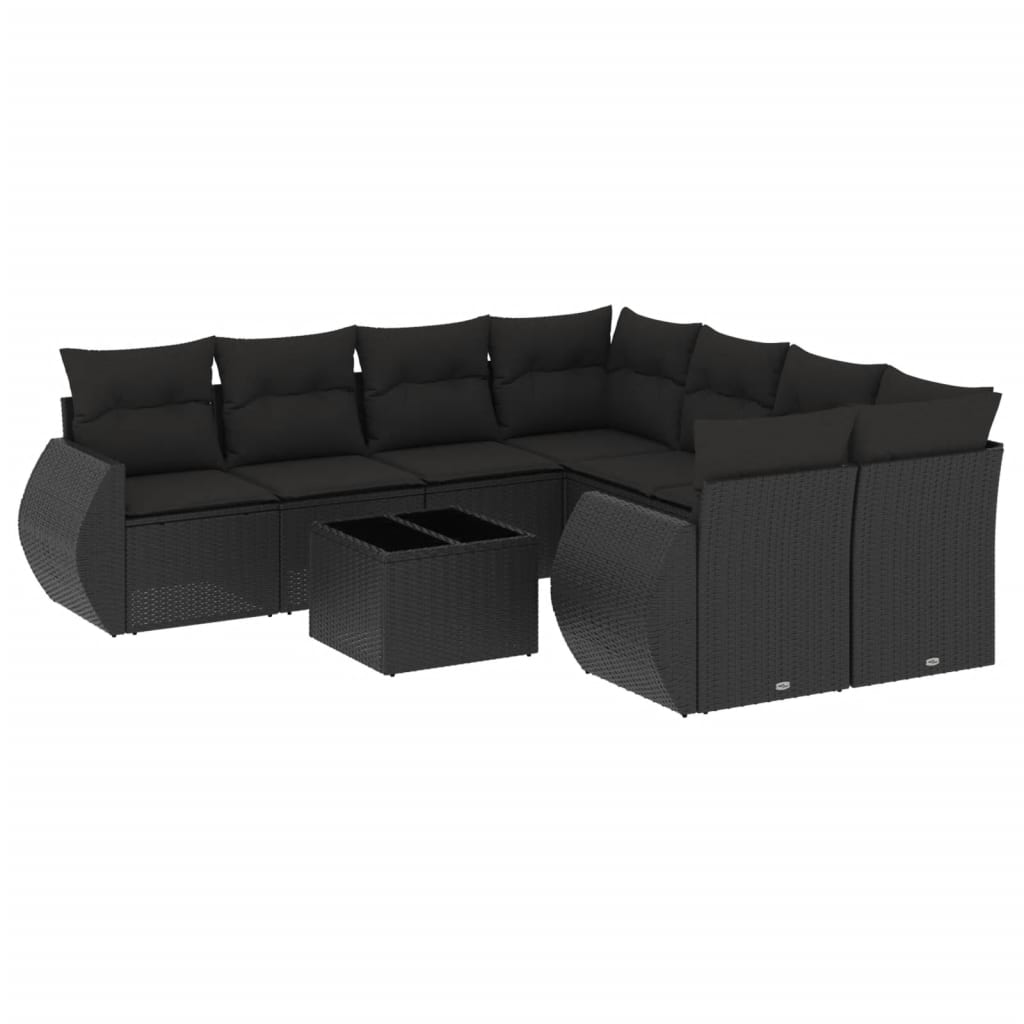 9-Delige Loungeset Met Kussens Poly Rattan Zwart