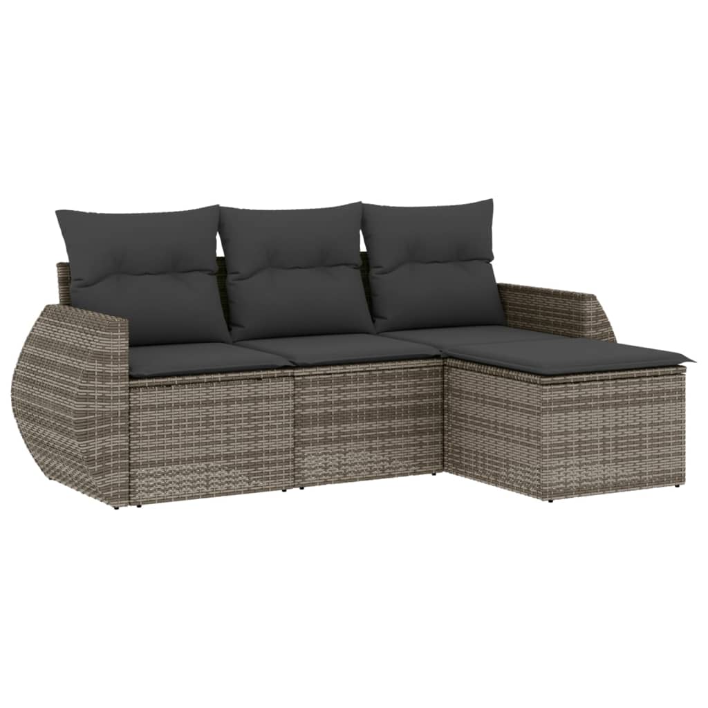 4-Delige Loungeset Met Kussens Poly Rattan Grijs