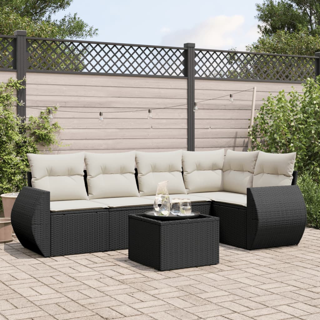 6-Delige Loungeset Met Kussens Poly Rattan Zwart