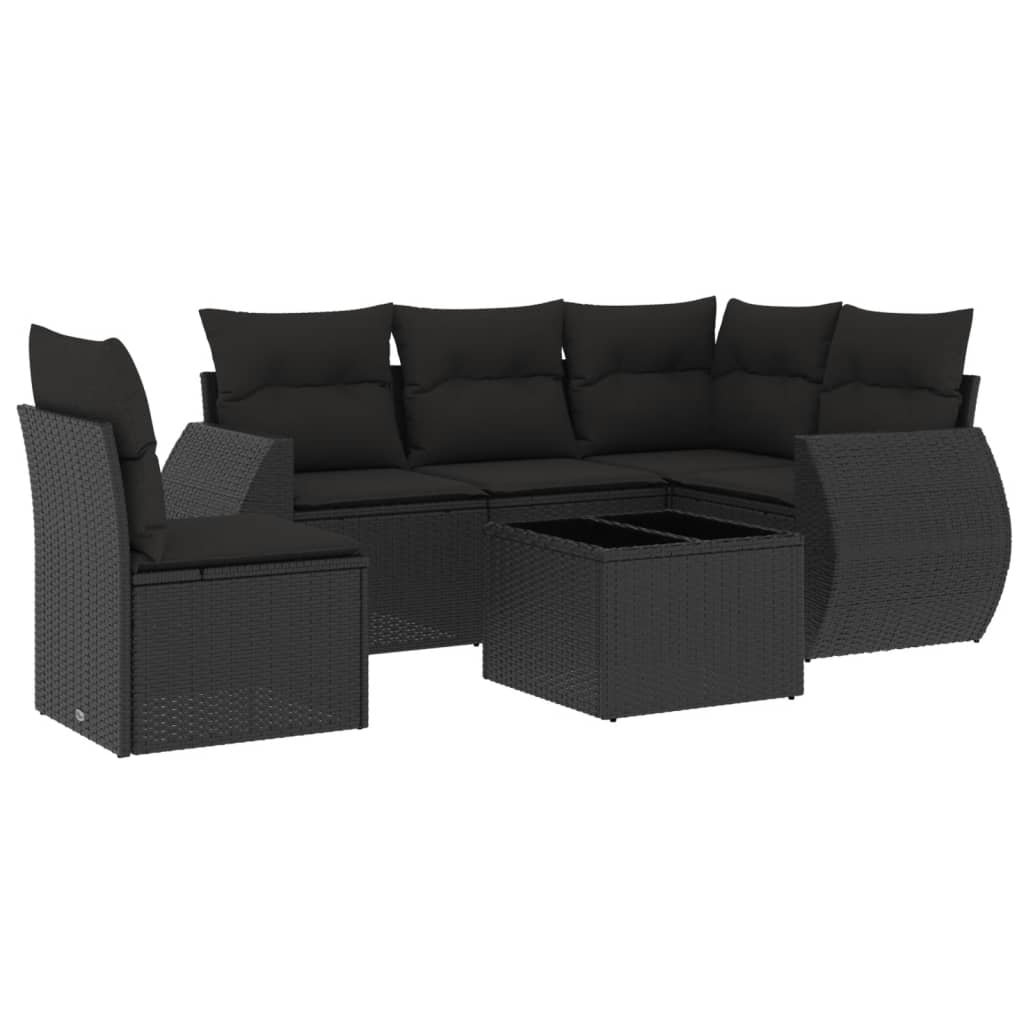 6-Delige Loungeset Met Kussens Poly Rattan Zwart