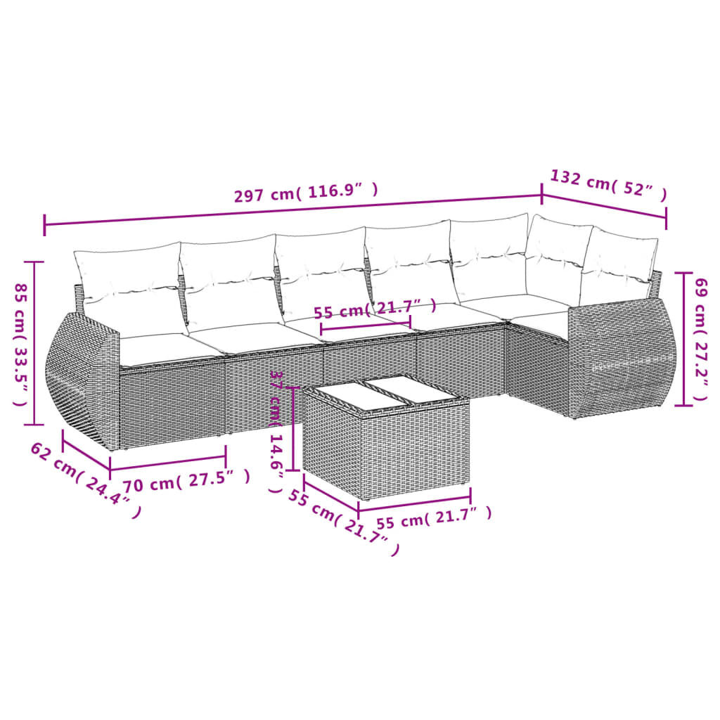 7-Delige Loungeset Met Kussens Poly Rattan Zwart