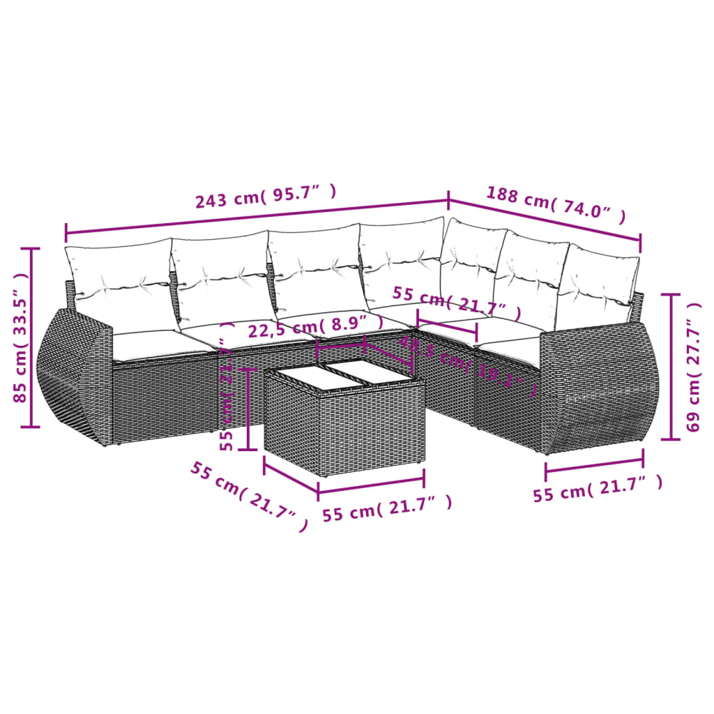 7-Delige Loungeset Met Kussens Poly Rattan Zwart