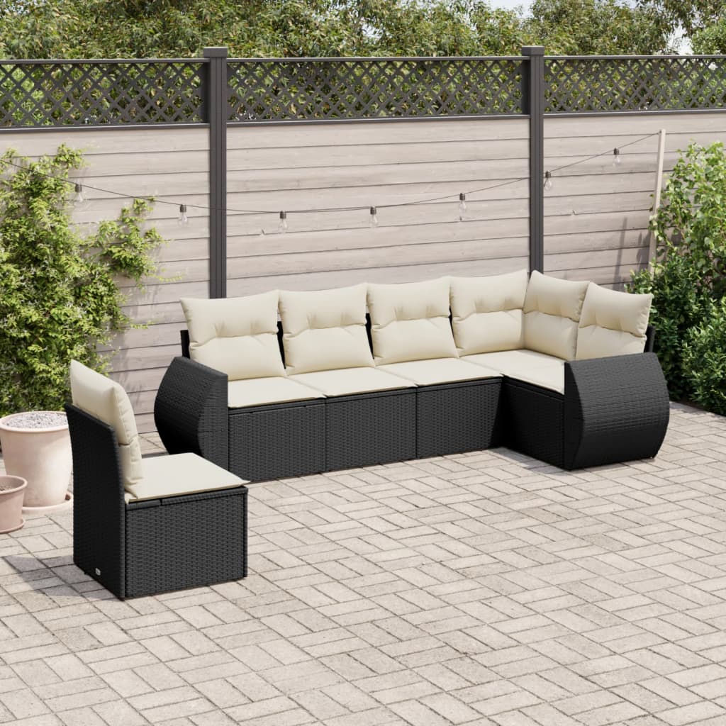 6-Delige Loungeset Met Kussens Poly Rattan Zwart