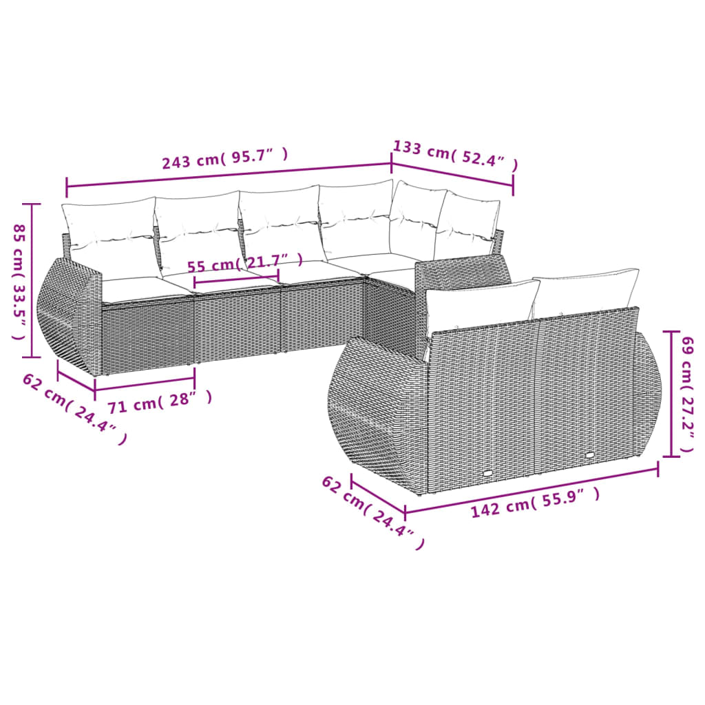 7-Delige Loungeset Met Kussens Poly Rattan Zwart