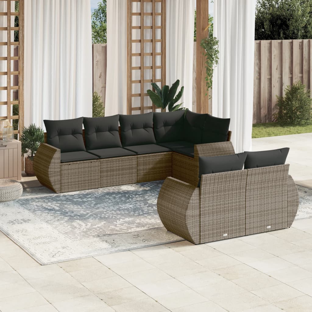 7-Delige Loungeset Met Kussens Poly Rattan Grijs