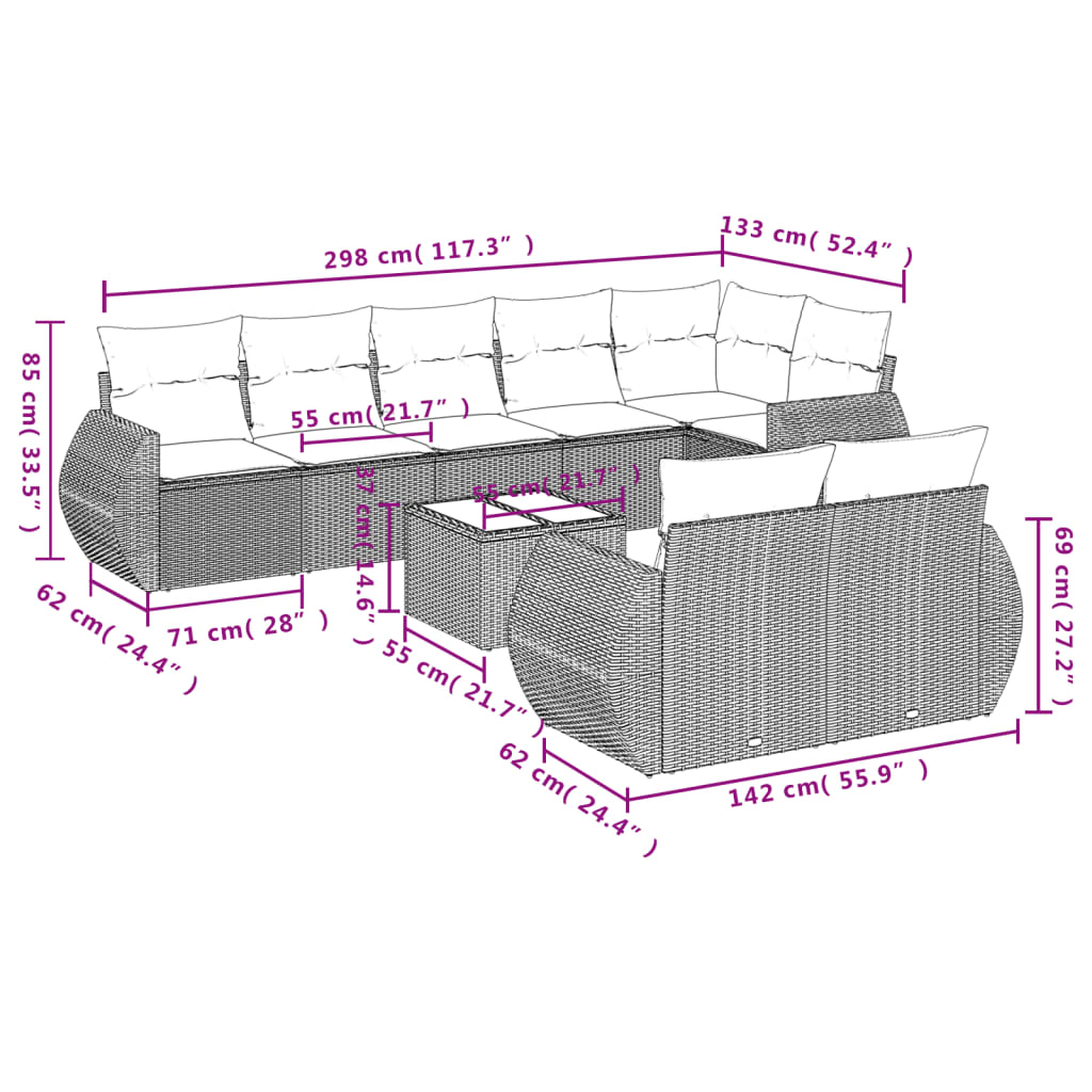 9-Delige Loungeset Met Kussens Poly Rattan Zwart