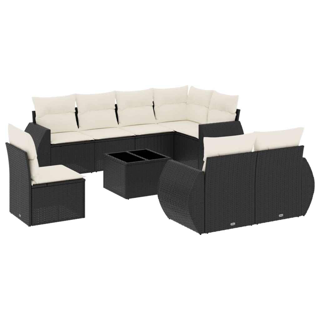 9-Delige Loungeset Met Kussens Poly Rattan Zwart