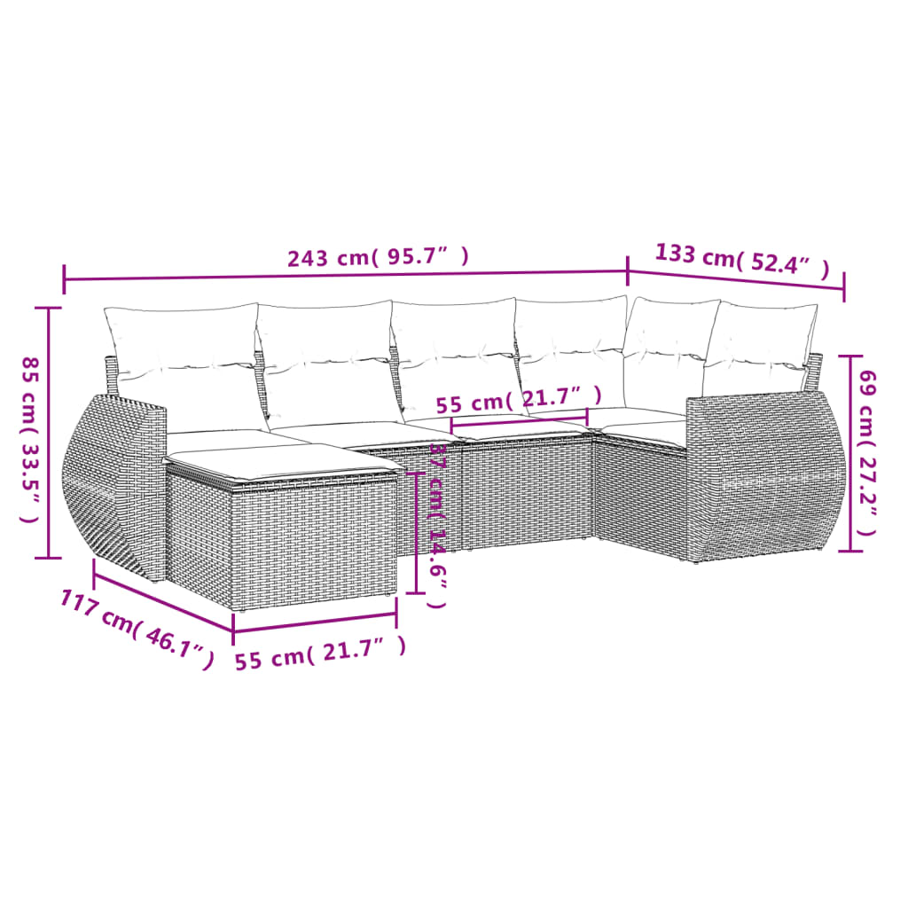 6-Delige Loungeset Met Kussens Poly Rattan Zwart