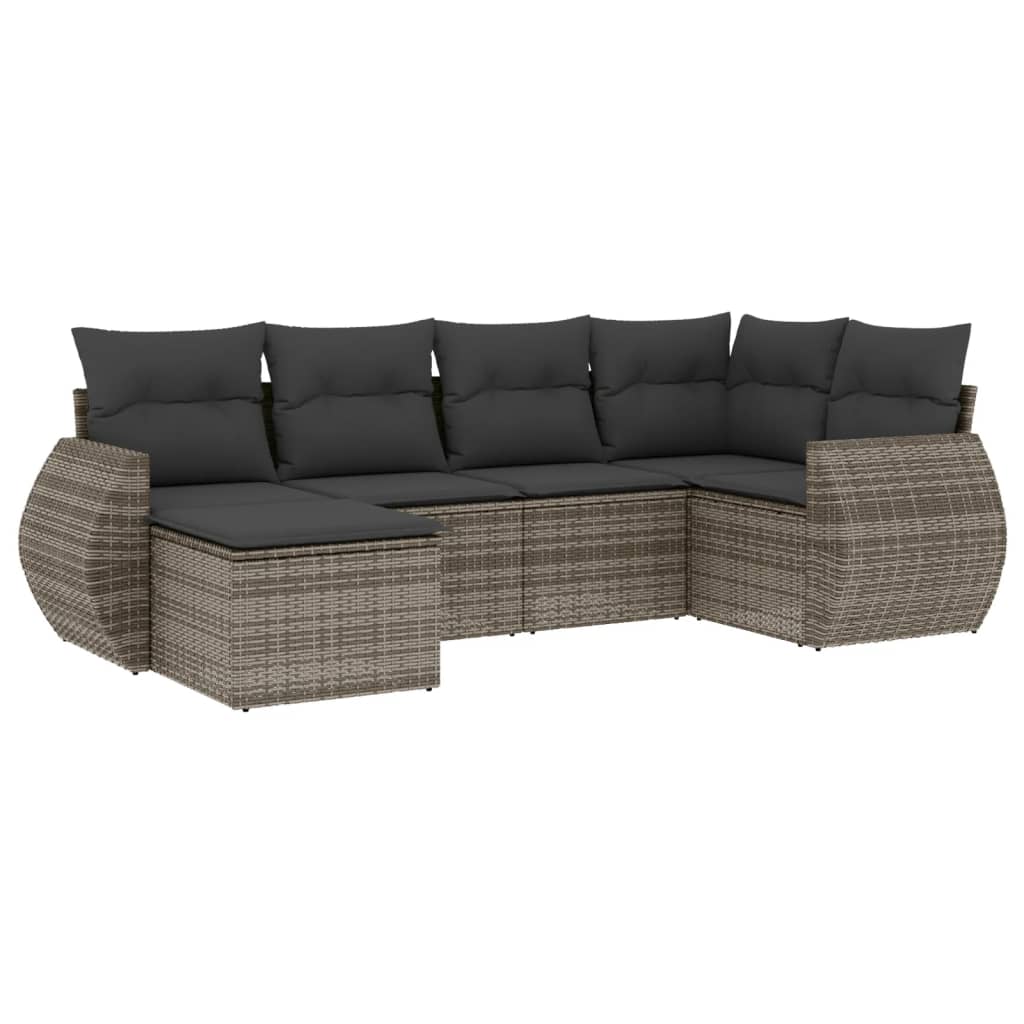 6-Delige Loungeset Met Kussens Poly Rattan Grijs