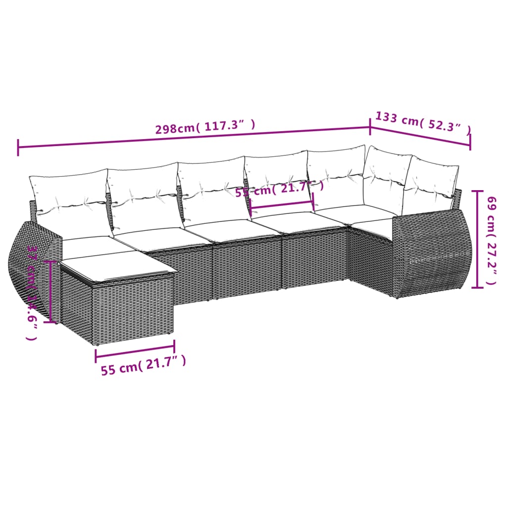 7-Delige Loungeset Met Kussens Poly Rattan Zwart